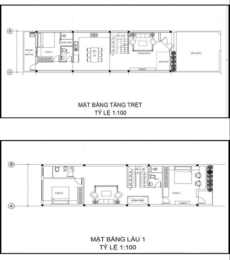 Bản vẽ file cad nhà phố 2 tầng 5x20m