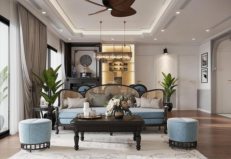 Mẫu thiết kế nội thất căn hộ chung cư 150m2 phong cách Indochine