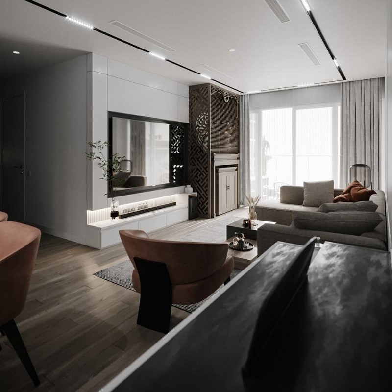 Mẫu thiết kế nội thất căn hộ chung cư 150m2 phong cách tối giản