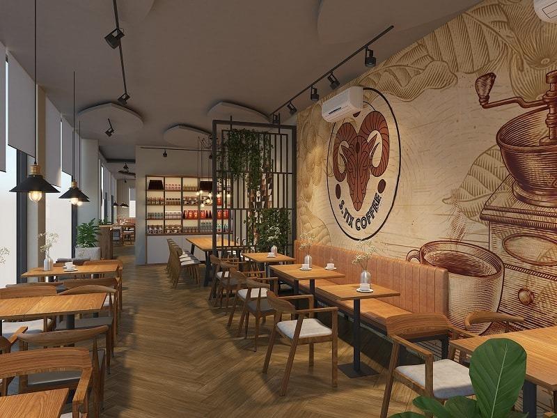Mẫu thiết kế quán cafe The Venice theo phong cách hiện đại với nội thất gỗ