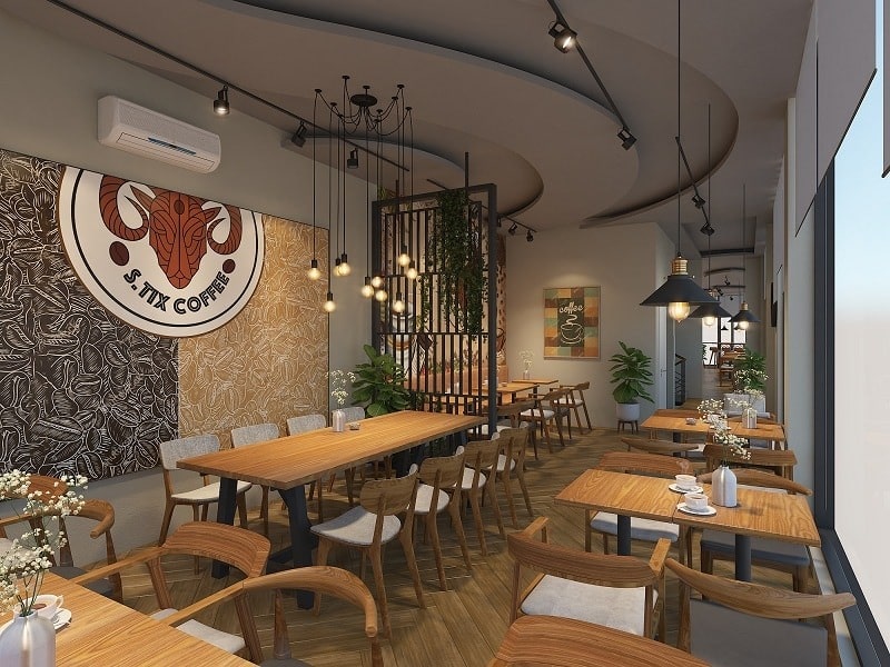 Mẫu thiết kế quán cafe The Venice theo phong cách hiện đại với nội thất gỗ