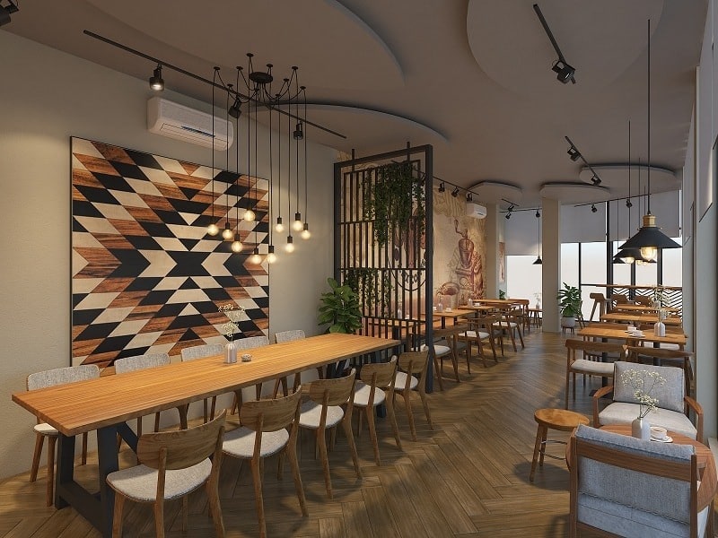 Mẫu thiết kế quán cafe The Venice theo phong cách hiện đại với nội thất gỗ