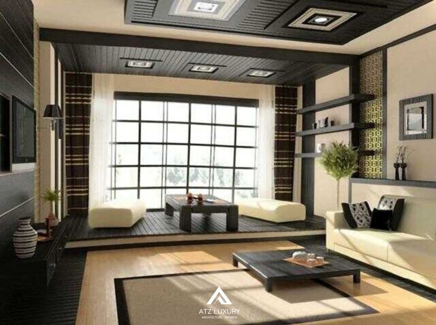 Mẫu thiết kế phòng khách chung cư ngồi bệt kiểu Hàn Quốc