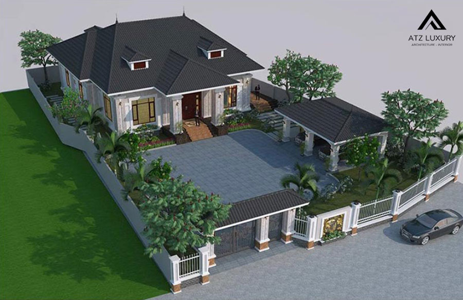 Thiết kế biệt thự nhà vườn 1 tầng mái Nhật đẹp