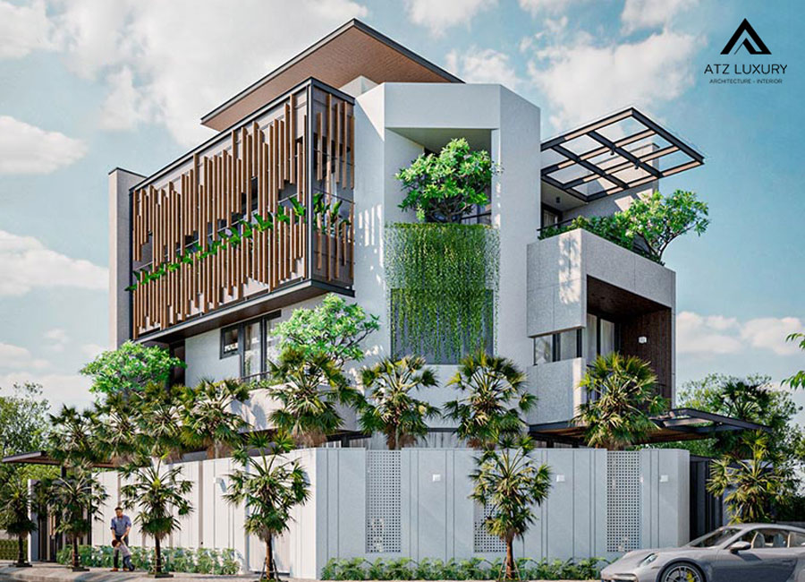 Thiết kế biệt thự nhà vườn 3 tầng 2 mặt tiền