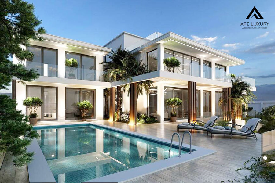 Mẫu biệt thự sân vườn bể bơi ngoài trời