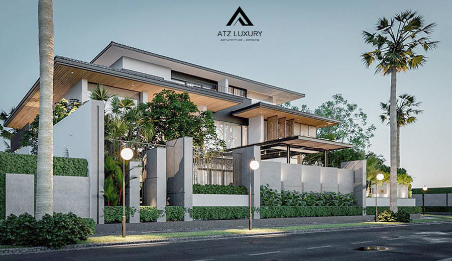 Biệt thự nhà vườn mái bằng có bể bơi