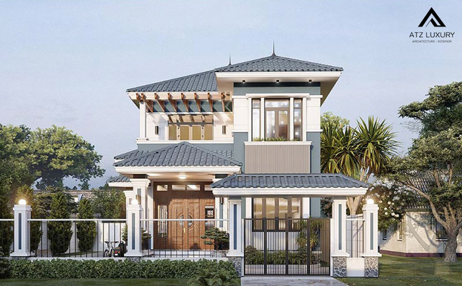 Mẫu nhà vườn 2 tầng mái Nhật