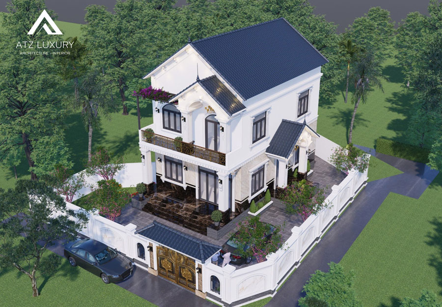 Mẫu biệt thự nhà vườn 2 tầng mái Thái thiết kế hiện đại