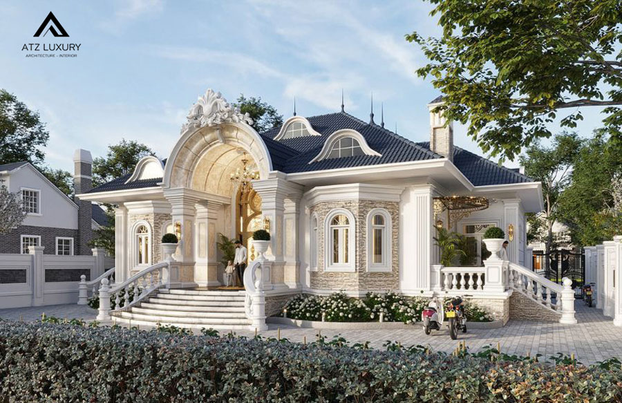 Mẫu biệt thự nhà vườn 1 tầng tân cổ điển