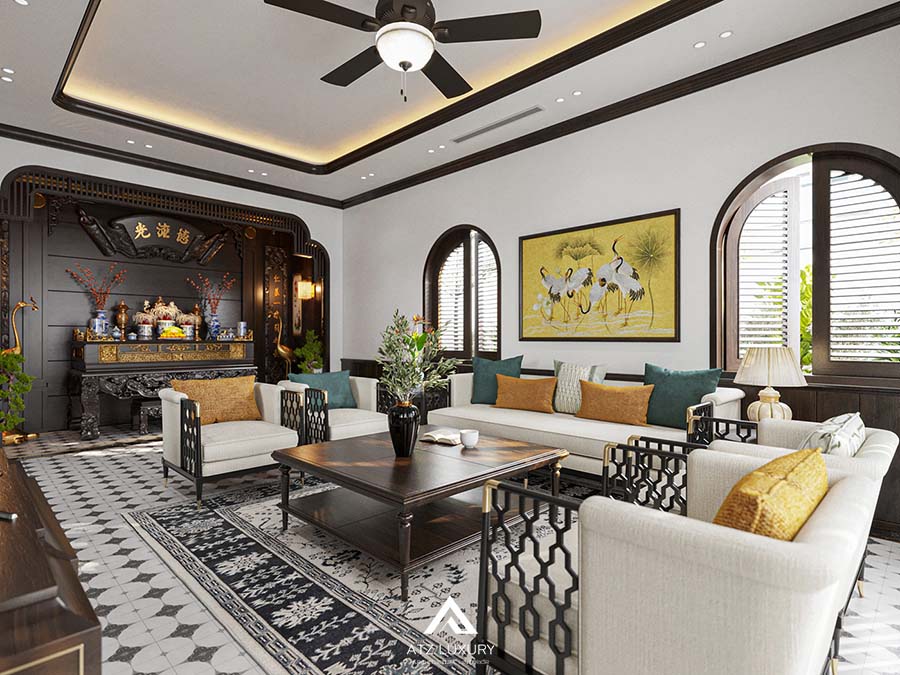 phòng khách indochine 30m2