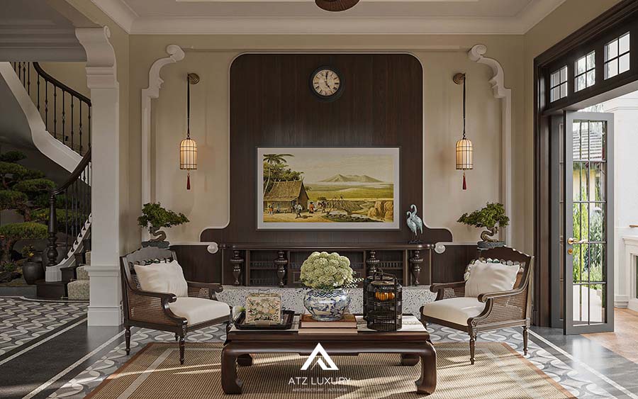 phòng khách indochine 30m2