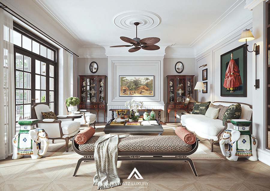 phòng khách indochine 30m2