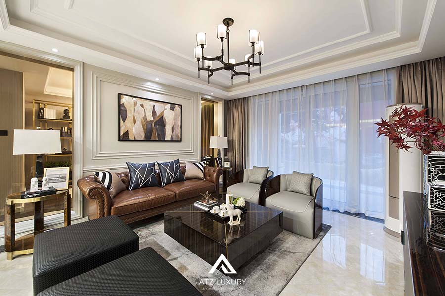 Mẫu nội thất phòng khách 20m2 phong cách Châu Âu