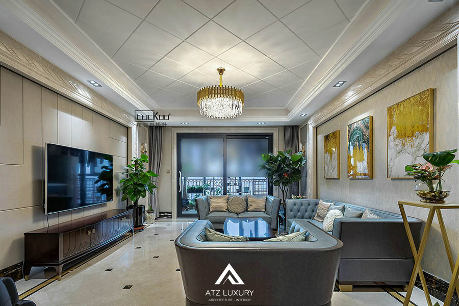 Mẫu thiết kế nội thất phòng khách 20m2 phong cách Châu Âu