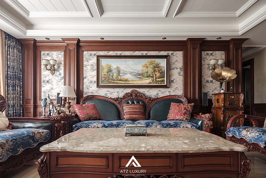 Mẫu phòng khách 30m2 sang trọng phong cách tân cổ điển