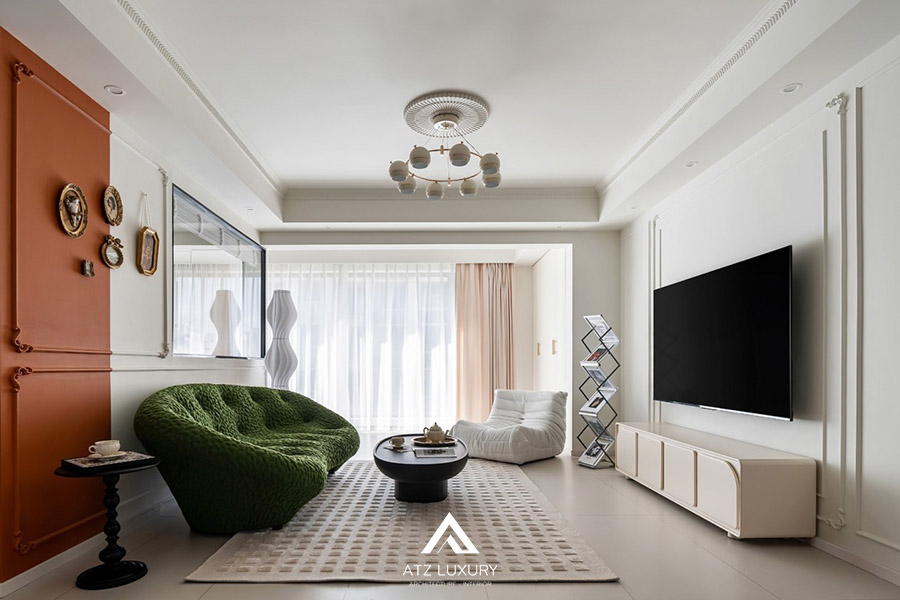 mẫu thiết kế phòng khách 20m2 kiểu Pháp