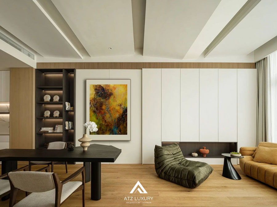 mẫu thiết kế phòng khách 20m2 phong cách wabi sabi