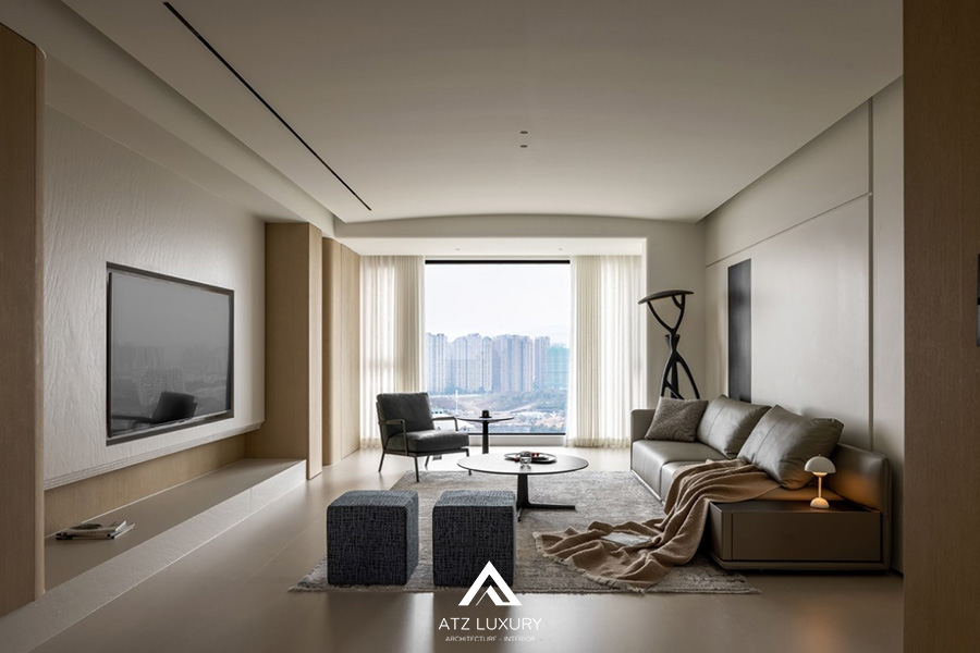 nội thất phòng khách 20m2 tối giản