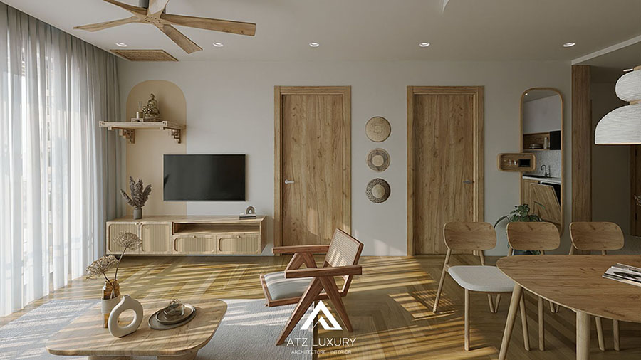 mẫu nội thất chung cư phong cách Japandi