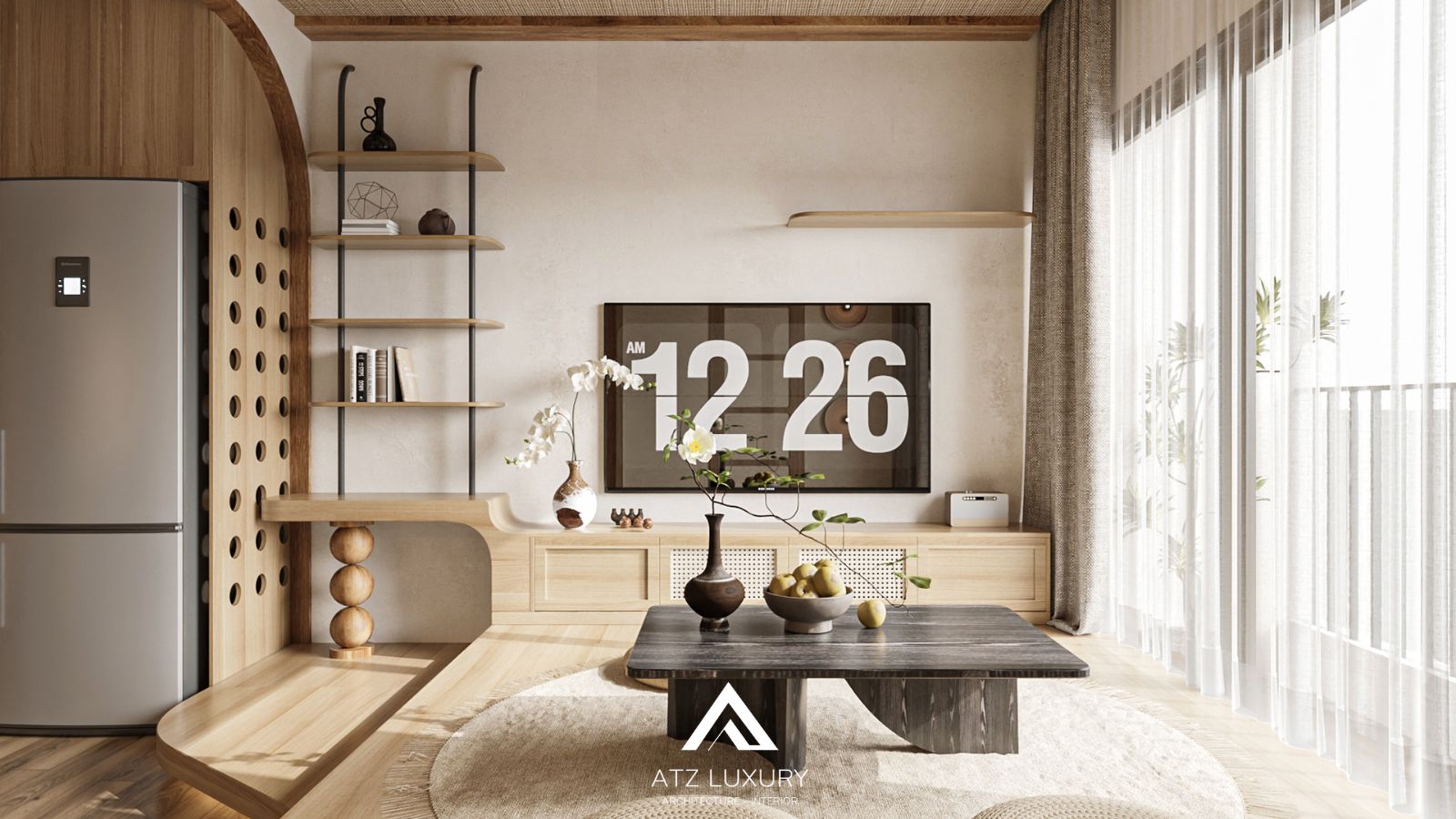 mẫu nội thất căn hộ phong cách Japandi