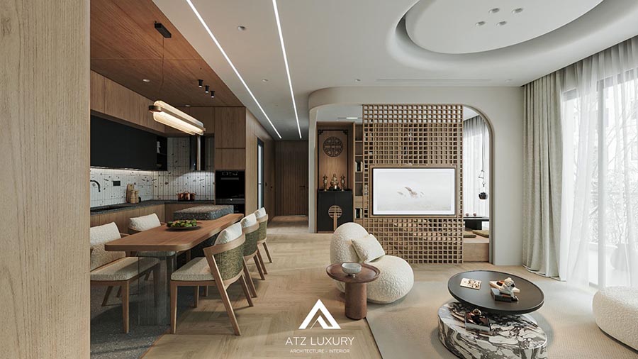 Thiết kế chung cư Japandi mix modern