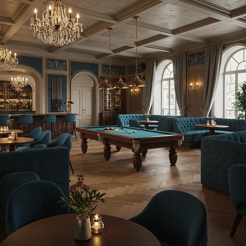 Quán cà phê kết hợp bida phong cách Châu Âu