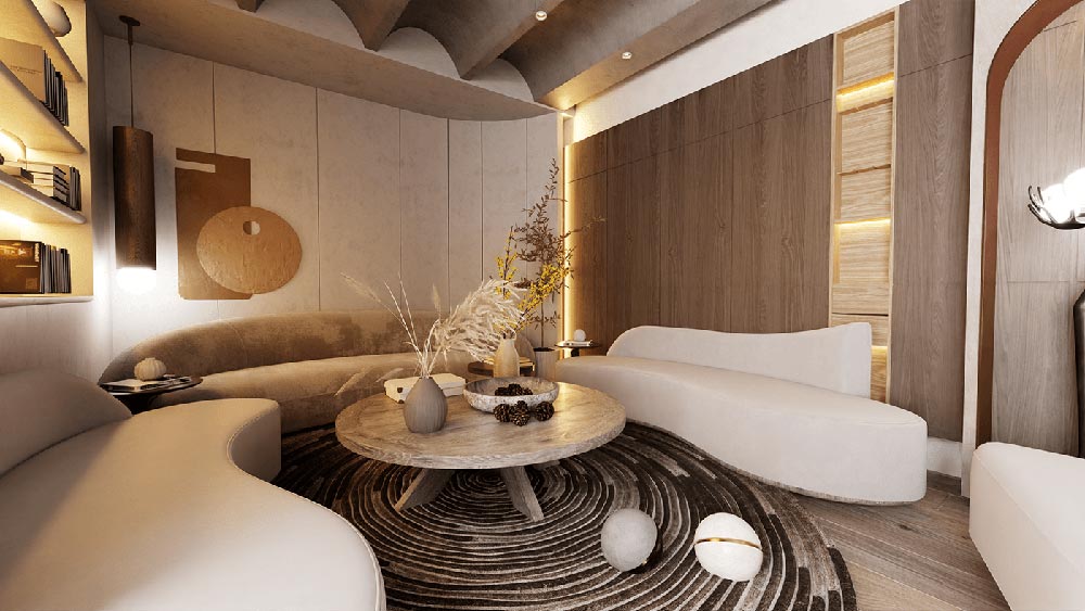 Mẫu phòng khách biệt thự phong cách Wabi Sabi