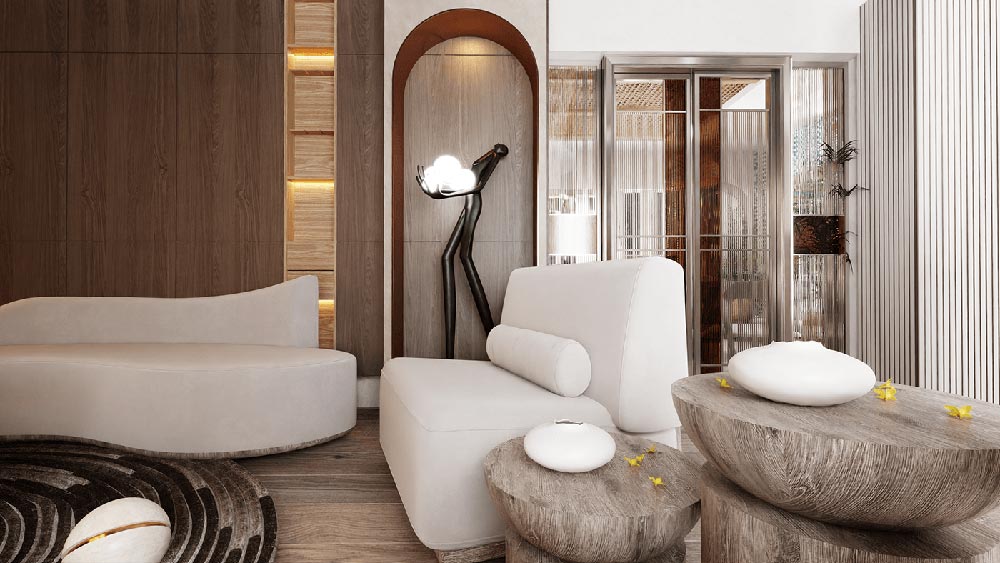 Mẫu phòng khách biệt thự phong cách Wabi Sabi