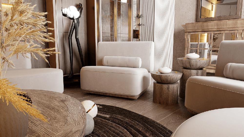 Mẫu phòng khách biệt thự phong cách Wabi Sabi