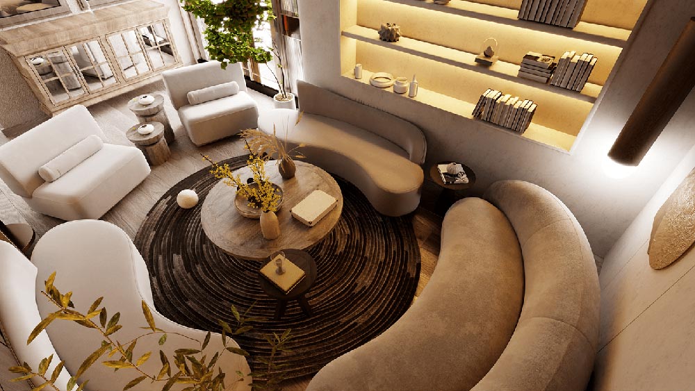 Mẫu phòng khách biệt thự phong cách Wabi Sabi