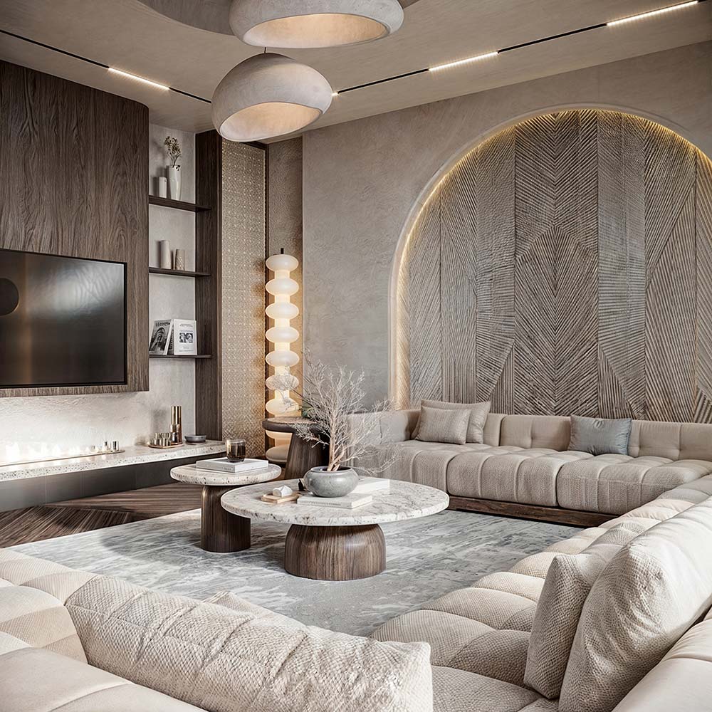 Nội thất phòng khách nhà phố Wabi Sabi 20m2