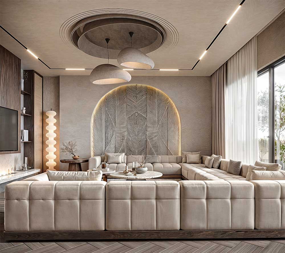 Nội thất phòng khách nhà phố Wabi Sabi 20m2