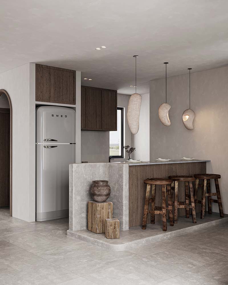 Phòng khách căn hộ phong cách Wabi Sabi