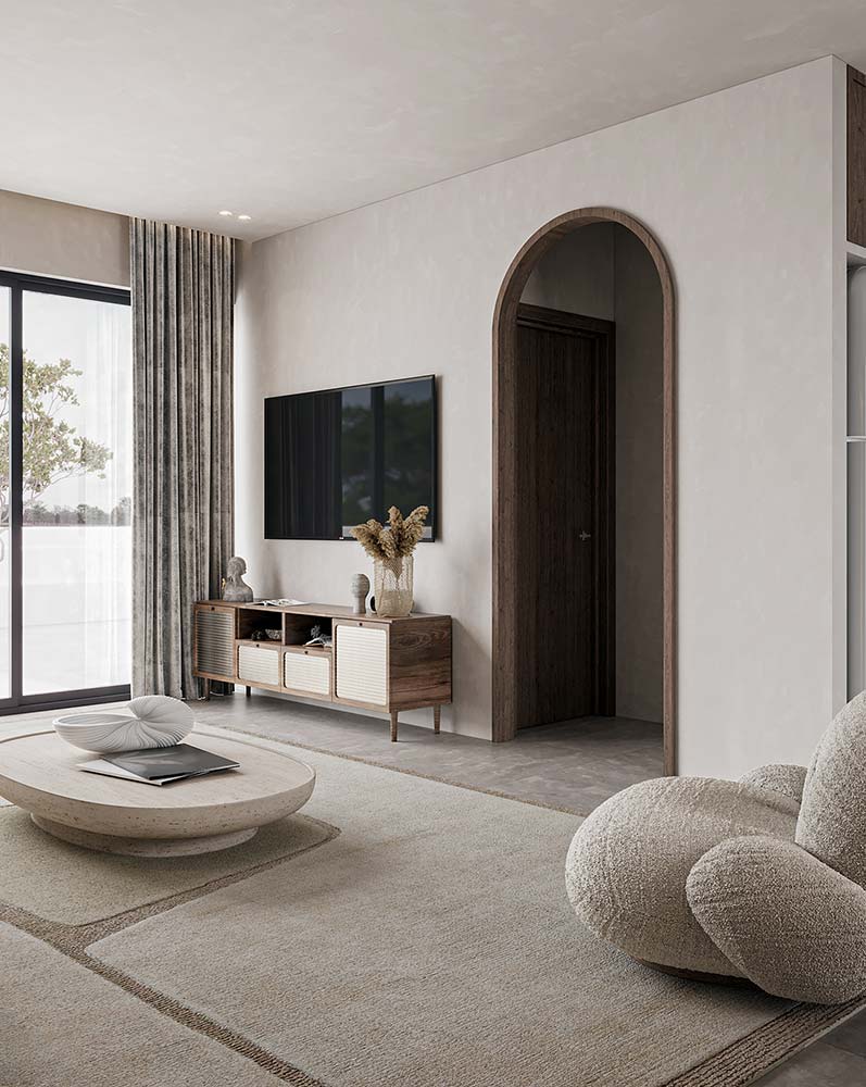 Phòng khách căn hộ phong cách Wabi Sabi