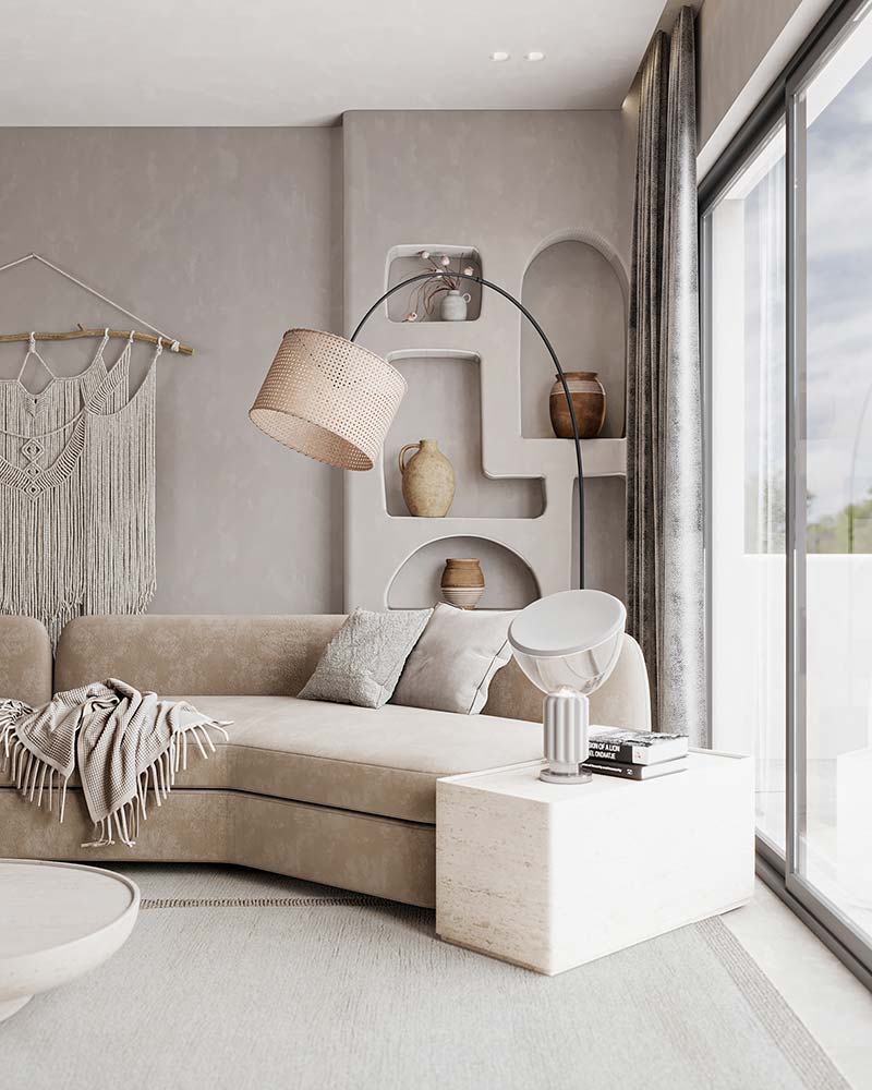 Phòng khách căn hộ phong cách Wabi Sabi