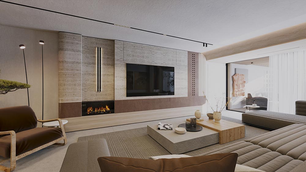 Phòng khách liền bếp 40m2 phong cách Japandi cho nhà phố