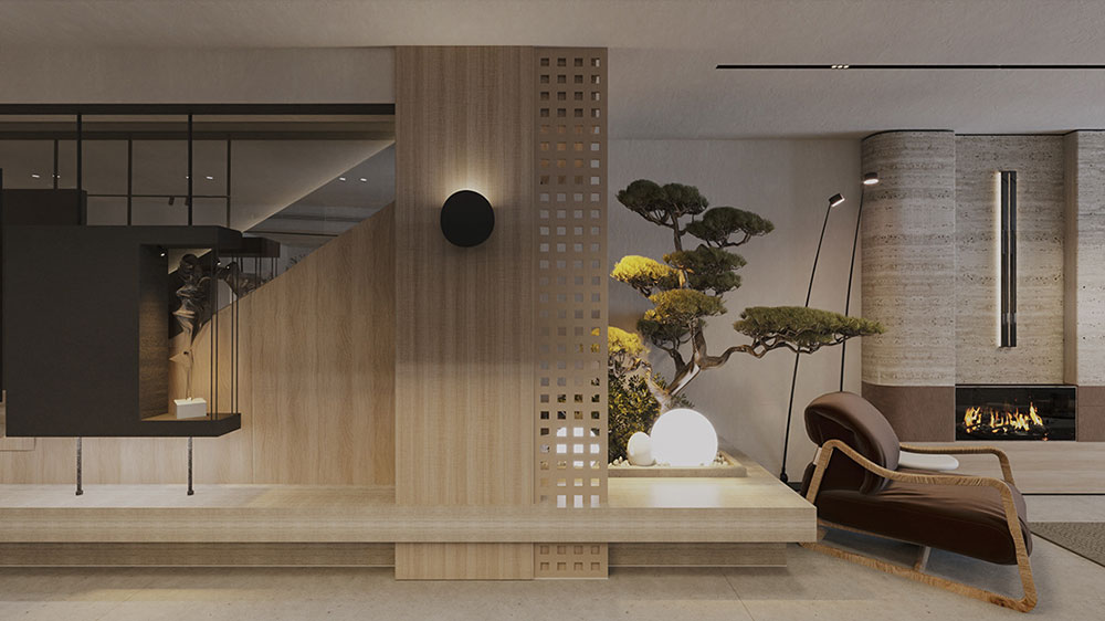 Phòng khách liền bếp 40m2 phong cách Japandi cho nhà phố