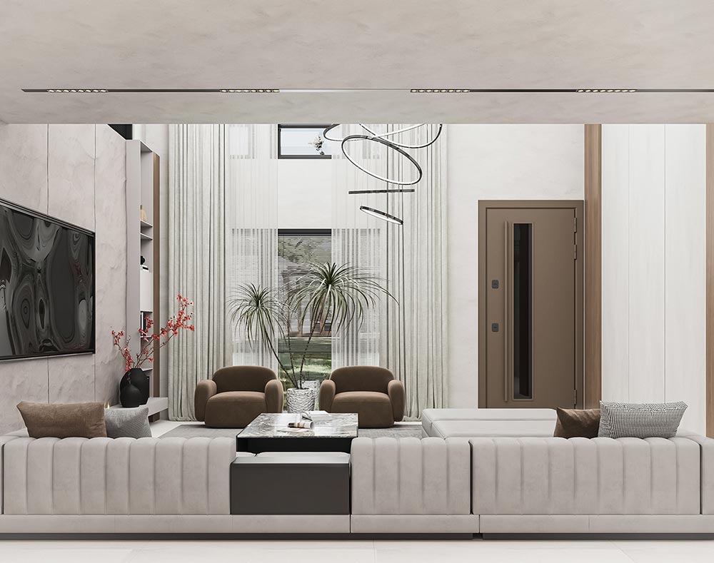 Thiết kế phòng khách Wabi Sabi 30m2 cho biệt thự