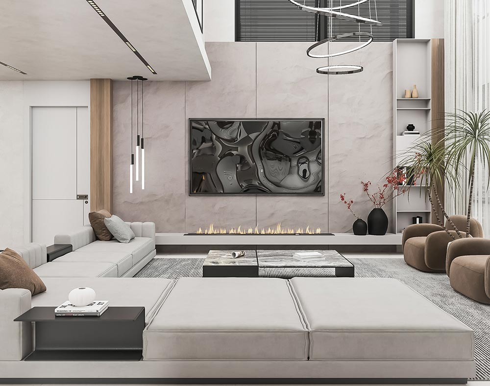 Thiết kế phòng khách Wabi Sabi 30m2 cho biệt thự