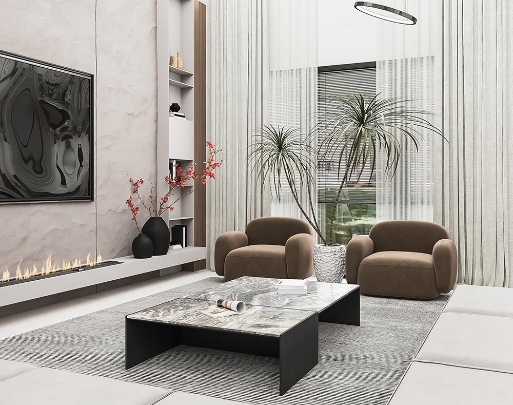 Thiết kế phòng khách Wabi Sabi 30m2 cho biệt thự