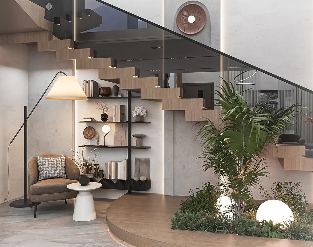 Thiết kế phòng khách Wabi Sabi 30m2 cho biệt thự