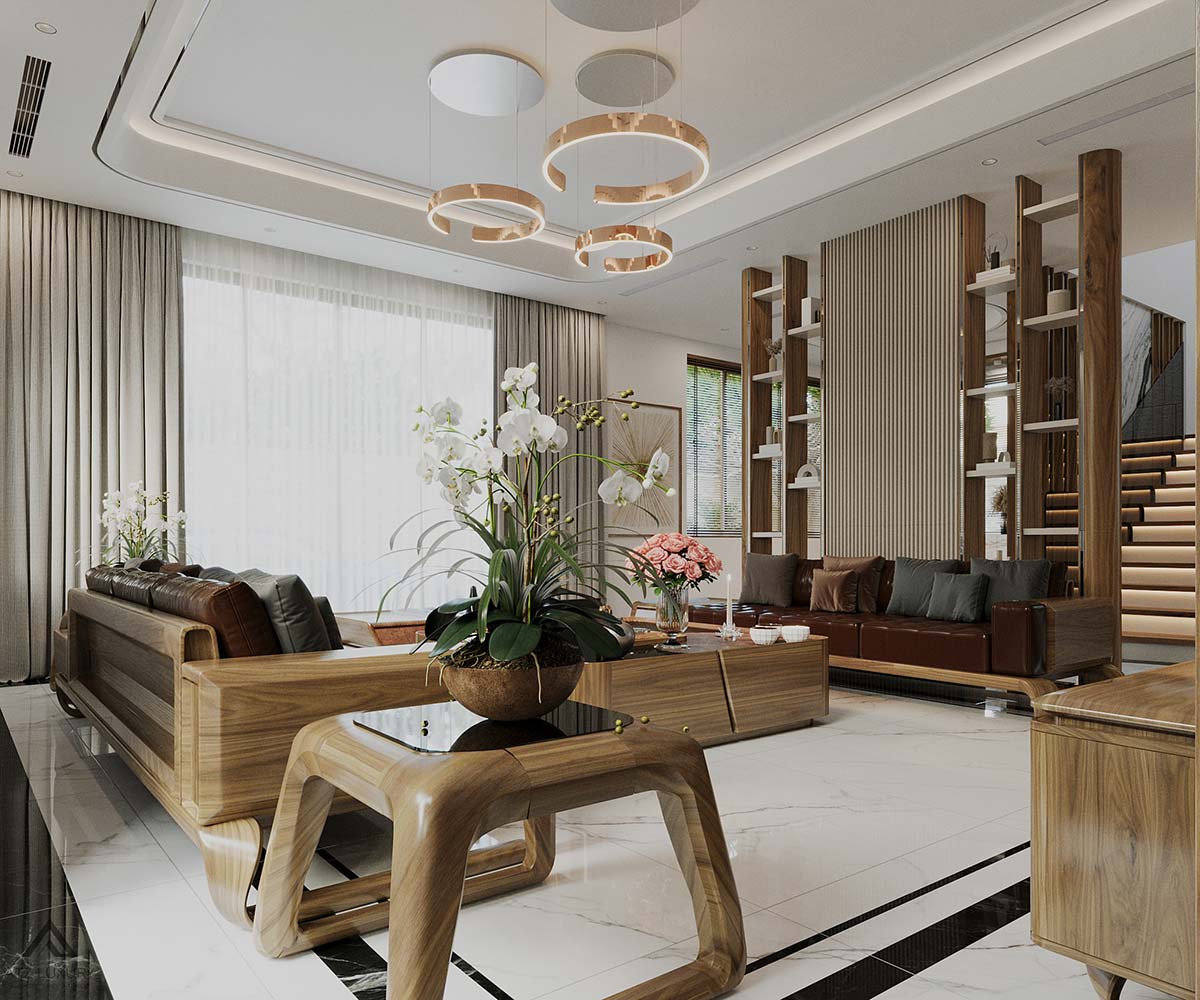 Thiết kế nội thất biệt thự gỗ óc chó tại Nam Trực, Nam Định