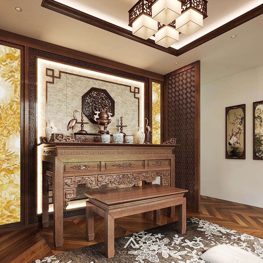 Thiết kế nội thất biệt thự gỗ óc chó tại Nam Trực, Nam Định