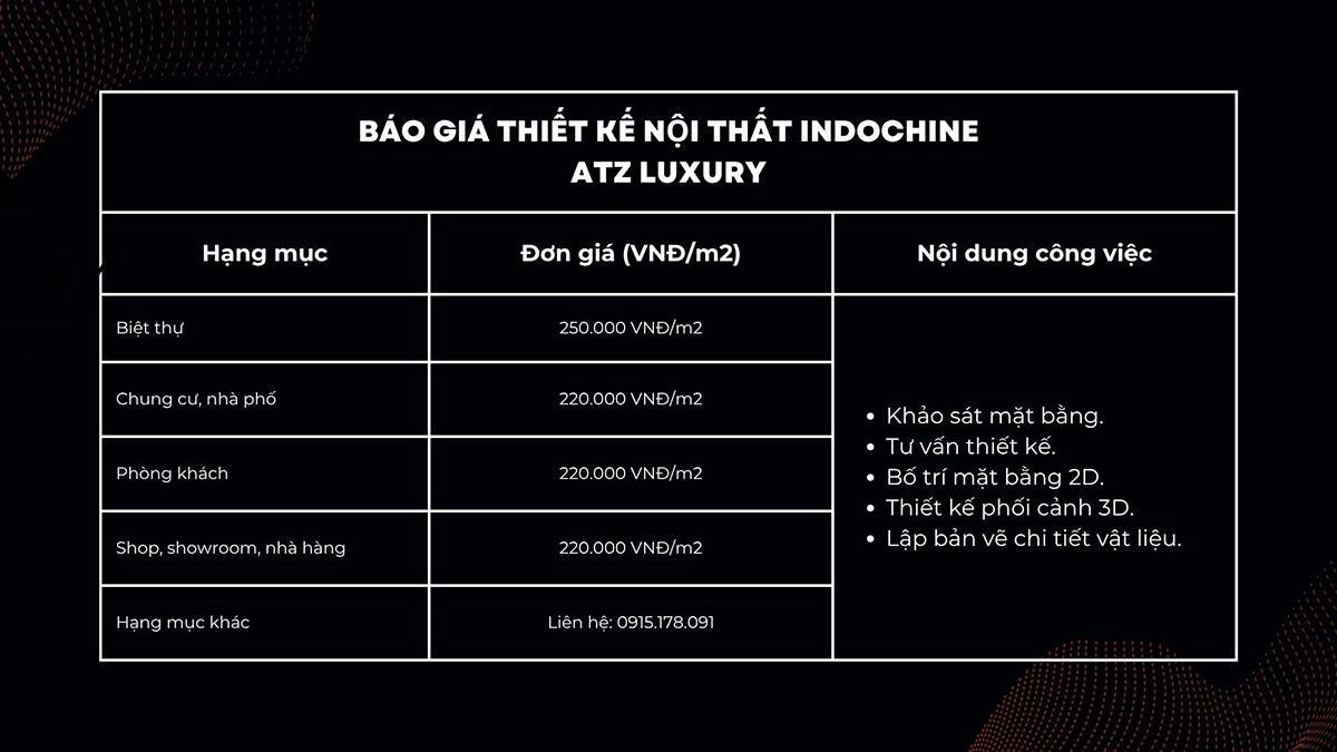 Báo giá thiết kế nội thất phong cách Indochine