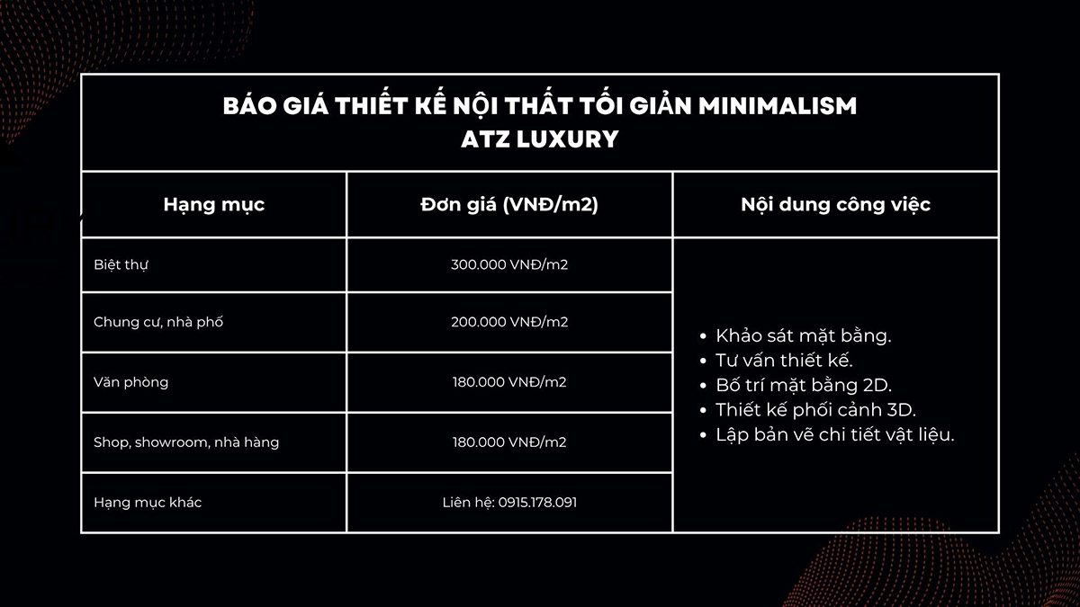 báo giá thiết kế nội thất tối giản minimalism