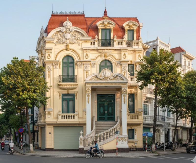 Bản vẽ file cad biệt thự kiểu lâu đài tân cổ điển 3 tầng