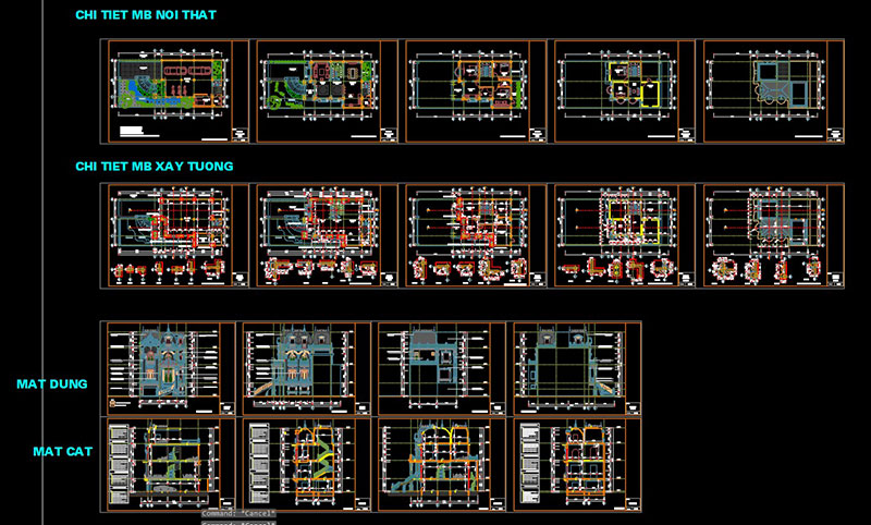 Bản vẽ file cad biệt thự kiểu lâu đài tân cổ điển 3 tầng