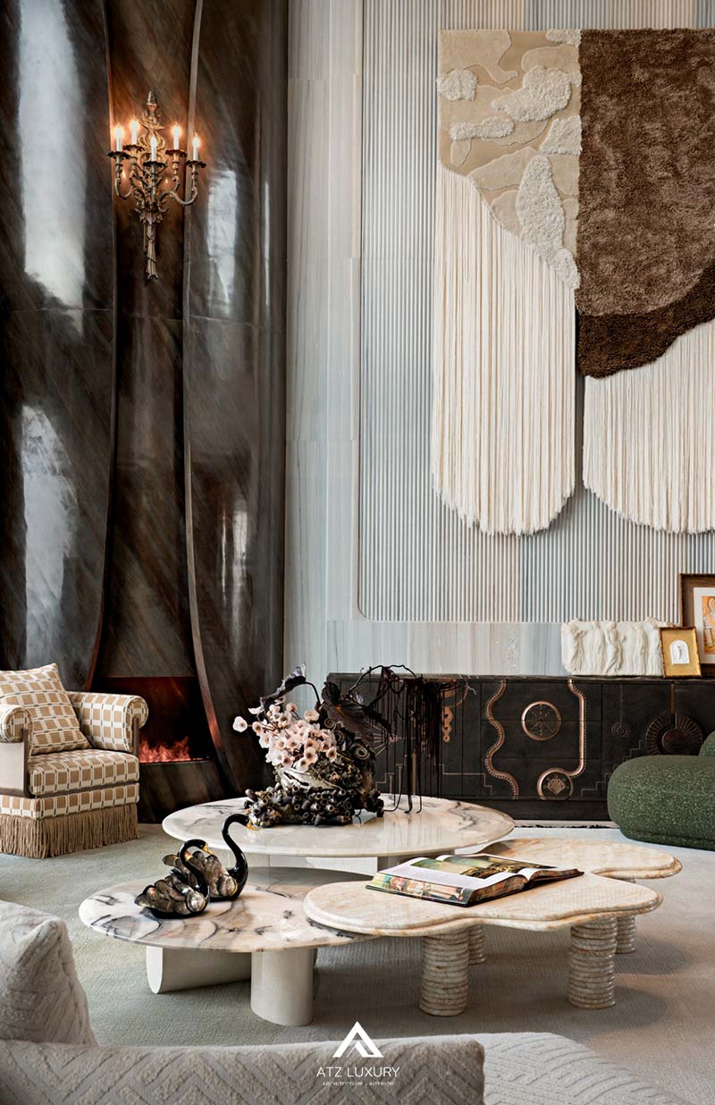 Mẫu nội thất phòng khách thông tầng kiểu Pháp