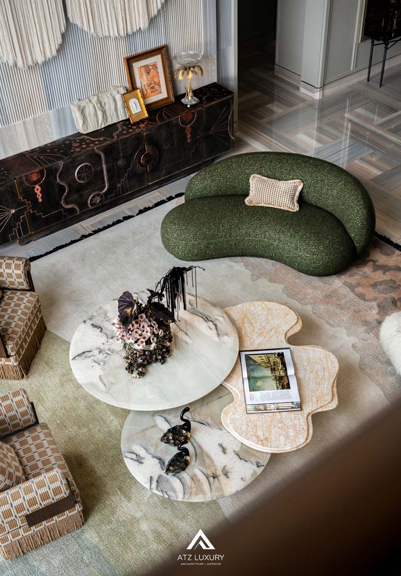 Mẫu nội thất phòng khách thông tầng kiểu Pháp